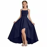 XINYUNZU Kleider Mädchen A-Linie Kleid Festlich Leichte Sommerkleid Lang Trägerkleid Abendkleider Festliches Mädchenkleider Ballkleid Freizeitkleid Kinder Elegante Kinderkleider Marine 11-12 Jahre