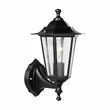 EGLO Außen-Wandlampe Laterna 4, 1 flammige Außenleuchte, Wandleuchte stehend aus Aluguss und Glas, Schwarz, E27 Fassung, IP44