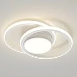 LQWELL Modern Led Deckenleuchte, LED Deckenlampe 40cm, 2-Ringe Design, 48W 3000K 5280LM IP44 Wasserfest Schlafzimmerleuchte Wohnzimmerleuchte aus Metall+Acryl als Badezimmer Küche Keller Büro