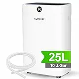 Luftentfeuchter 25L, Luftentfeuchter Kellerräume, 24H Timer, Automatisches Abtauen, Trockene Kleidung, Kontinuierlicher Abfluss mit Ablaufschlauch 1,2m