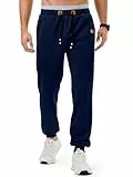 Meilicloth Herren Jogginghose Trainingshose Sporthose Fitness Jogger Sweatpants Herren Casual Freizeithose mit Zipper Taschen Regular Fit Marine Blau S