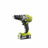 RYOBI 18 V ONE+ Akku-Bohrschrauber R18DD3-215S, 2-Gang-Getriebe, 13 mm Schnellspannbohrfutter, inkl. 2 x 1,5 Ah Akku und Ladegerät