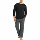 Vulcanodon Schlafanzug Herren Pyjama lang Set Schlafanzüge für Herren Leichter Hausanzug Loungewear (Schwarz/Dunkelgrau, L)
