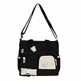 JOERBABU Tasche für Damen, Segeltuch, Reisetasche, lässige Umhängetasche, koreanische Umhängetasche, große Kapazität, vielseitige Tasche für Mädchen, Studen, Schwarz , canvas