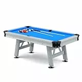 Automaten Hoffmann Outdoor Billardtisch | Wetterfester Pooltisch | 7ft oder 8ft | Inkl. Queues, Triangel, Abdeckplane, Kugeln, usw. | 230x130 cm | Höhenverstellbar | Blau
