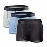 YUSHOW Unterhosen Männer 3er Pack Eisseide Unterwäsche Herren Sexy Weiche und Bequeme Boxershorts Nahtlos Atmungsaktiv, Schwarz+blau+hellgrau Größe L