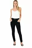 M17 Damen 5056242785774 Jeans mit hoher Taille Doppelknopf Lässige Baumwollhose Hose mit Taschen, Schwarz, 44 (16 UK)