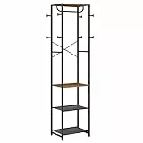 HOOBRO Garderobenständer, Garderobe mit Schuhregalen, Aufbewahrungsregal, Garderobe mit 3 Regalen, Vielseitiger Kleiderständer mit Schuh-Organizer, Vintagebraun und Schwarz EBF04YM01