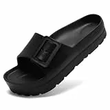 Waysoland Sommer Sandalen Damen, Orthopädische Bequeme Sohlen mit Schnalle Ultra Kissen (Schwarz, 38 EU)