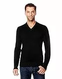 Vincenzo Boretti Herren-Pullover V-Ausschnitt Slim-fit tailliert Strick-Pullover V-Neck einfarbig Baumwolle-Mix edel elegant leicht Fein-Strick für Business oder Casual schwarz M
