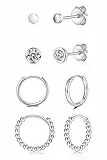 WOVEE Ohrringe Set Runde Ohrstecker Zirkonia & Creolen Silber 925 Damen Herren Mädchen 3mm 4mm 10mm 12mm