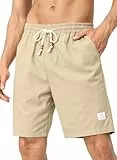 JMIERR Strand Casual Shorts Herren - Sommer Atmungsaktiv Leinen Baumwolle Kurze Hosen Bermuda Elastische Taille mit 3 Taschen Beige 2XL