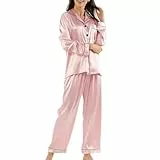 Ladieshow Damen Pyjamas Satin Schlafanzug Lange Ärmel Sleepwear Zweiteiliger PJ Set
