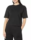 Amazon Essentials Damen Kurzärmliges T-Shirt aus Bio-Baumwolle mit überschnittenen Schultern und Lockerem Boxy-Schnitt (erhältlich in Übergrößen), Schwarz, M