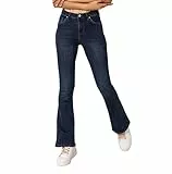 Nina Carter P079 Damen Jeanshosen Flared Bootcut Zip Used Look Ausgestellte Jeans Schlaghosen (Dunkelblau (P079-2B), L)