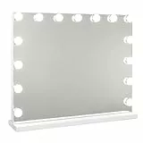 Flamingueo Schminkspiegel Mit Beleuchtung, 15 LED, 3 Modi, Intensität Einstellbar, Touch Control, USB Port, Inklusive Vergrößerungszubehör, Weiß, 58 x 46 x 12 cm