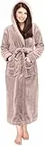 NY Threads Damen-Bademantel aus Fleece mit Kapuze, langer Plüsch-Bademantel, taupe, 38
