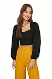 TRENDYOL Damen Trendyol Crop Bluse Blouse Westlich, Schwarz, 34