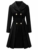 Vancavoo Damen Mantel Wintercoat Elegant Wollmantel Lang Winterjacke Revers Zweireihiger Coat Knielang Trenchcoat Winter A-Linie Jacke Outwear,Schwarz,S
