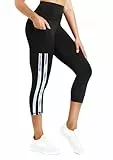 Evievit Yoga Gym Laufhose Sportleggins Sporthose Sport Leggings Damen 3/4 mit Taschen Lang Blickdicht High Waist Bunt,Blau und Weiß M