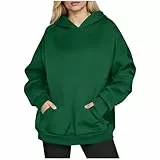 RLEHJN Hoodie Damen Oversize Einfarbig Herbst-Winter Kapuzenpullover elegant Freizeit Pullover mit Kapuze Mädchen Langarm Sweatshirt Casual Pulli mit Doppeltasche Casual Basic Oberteile Tops