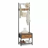 Leader Accessories Garderobenständer mit Bank Platzsparendes Design Metallgarderoben rustikal Kleiderständer 154x30x45cm (HxTxB) Schwarz/Braun