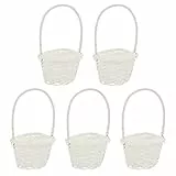 Cabilock 5 Stücke Geflochtener Blumenkorb Hochzeitskorb mit Henkel Obstkorb Rattankorb Blumenmädchen Körbchen Streukorb Wicker Basket Aufbewahrungskorb für Hochzeit Tischdeko Landhaus Deko