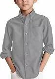 Haloumoning Jungen Langarm Hemden Baumwoll Casual Hemd Kinder Einfarbig Shirt Oberteil mit Brusttasche, Grau, 12-14 Jahre