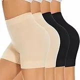 SIMIYA Radlerhose Damen Kurze Shorts Unter Kleid Rock Anti Scheuern Hotpants Kurze Leggings Damen Boxershorts Bequem Elastisch Unterhosen für den Alltag 4er Pack,2*Schwarz + 2*Beige,XL