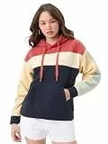 The Souled Store: Herbst, Damen und Mädchen, Langarm, Kapuze, Hals, Marineblau, Rot und Gelb, Farbblock, Polyester, Oversize, Passform, Pullover, Hoodie, Herbst, 38