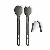 SEA TO SUMMIT - Frontier Ultraleichtes Besteckset - mit langem Stiel - 1 Person, 2-teilig - Camping-Löffel & Göffel + Halterung - Campinggeschirr aus harteloxiertem Aluminium - Glatt & Mattiert - 32 g