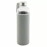 axentia Trinkflasche aus Glas, Wasserflasche mit Neoprenhülle in Grau, ca. 1 l