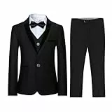 Jungen Kostüm 3-teilig Klassisch Slim Fit Hochzeitsanzug Tuxedo Jacke Hose und Weste Mode Jungen Anzug Schwarz 10 Jahre