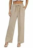 Fourindo Hosen Damen Weites Bein Sommerhose Damen Leicht Elegant Hose Causal Locker Hohe Taille Stoffhose Freizeithose Palazzo Hose mit Tunnelzug
