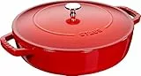 STAUB Gusseisen Bräter, Chistera Tropfenstruktur im Deckel für optimale Befeuchtung/Aromaregen, Rund 28 cm, 3,7 L, Für alle Herdarten geeignet inkl. Induktion & Backofen, Kirschrot