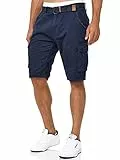 Indicode Herren Monroe Cargo Cargo-Shorts inkl. Gürtel | Bermuda Männer Sommerhose aus Baumwolle Navy, L
