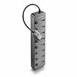 NGS IHUB 8 - USB 3.0 Hub mit 8 Anschlüssen, Unabhängige Schalter, 5 Gbps Übertragungsgeschwindigkeit, 5V/3A Netzteil, Kompatibel mit PC/Mac, Kompaktes Design, Plug and Play