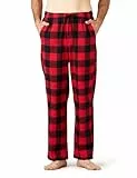 LAPASA Herren Schlafanzughose Karierte Pyjamahose, Long Relaxhose Loungehose Freizeithose M39 Wärmer, Baumwollflanell: Schwarz Rot, Large