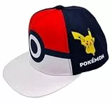 Cap mit Pikachu Pokeball Design Navy und Rot Snapback Style Baseball Cap 2 Größe 52cm und 54cm verstellbar, Rot/Ausflug, einfarbig (Getaway Solids), 6.5