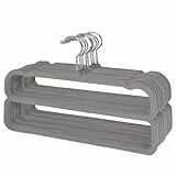 WJWSKI Hosenbügel,10 Stück rutschfeste Samt Kleiderbügel Hosen, Platzsparender Hosenrockbügel mit 360°-Drehung und Metallhaken für Hemden, Hosen, Kleider, Röcke, Mäntel (Grau)