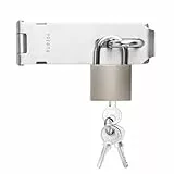 Türriegel Riegelschloss Haspe mit Vorhängeschloss Haspe, 5 Zoll Edelstahl Tür Schlossriegel, Sicherheitsüberfalle Schloss Verriegelung, Gartentor Türriegel für Schiebetüren Holztür Schuppen