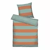 TOM TAILOR Renforcé-Bettwäsche, 80x80 cm + 155x220 cm, 100% Baumwolle/Renforcé, mit Wendemotiv und farbigem Markenreißverschluss, BOLD STRIPES Orange, Türkis (Warm Coral & Fresh Sage)