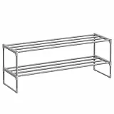 SONGMICS Schuhregal 2 Ebenen, Schuhständer Metall, Schuhaufbewahrung, Schuh-Organizer, aufrecht oder umgedreht, für 12-15 Paar Schuhe, stapelbar, Flur, 30 x 92 x 34 cm, grau LSA012G01