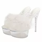 Holibanna Flauschige Sandalen Damen High Heels Pantoffeln Mit Dünner Ferse Sommer Hausschuhe Komfortabel Modisch 9.25In