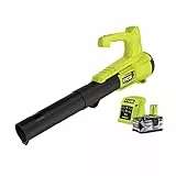 RYOBI 18 V ONE+ Akku-Laubgebläse RY18BLA-140 (Luftgeschwindigkeit 145 km/h, Luftvolumen 7,1 m³/min, inkl. 4,0 Ah Akku und Ladegerät)