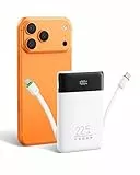 VEGER Power Bank 10000mAh Klein, 22.5W Schnellladung PowerBank mit Integriertem USB-C Kabel, Externe Handyakkus 4 Ausgänge 3 Eingänge Kompatibel mit iPhone 17 16 15 14 Samsung Xiaomi - Reise Essential