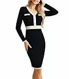 GRACE KARIN Damen Herbst/Winter Freizeit Strickkleid Mit V-Ausschnitt Langarm Pulloverkleid Schwarz S