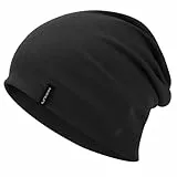 HAMUNI Slouchy Beanie Mütze Damen, Bequeme Baumwolle Mütze Herren, Doppellagige Weiche Winddichte Dünne Mütze, Klassische Modische Beanie Mütze Perfekt für den Alltag und Übergangszeiten (Schwarz)