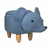 SVITA Animal Storage Kinderhocker Tierhocker mit Stauraum gepolsterter Hocker mit Holzbeinen Tier-Motiv (Maus Blau)
