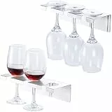 LOXSUN 2 Stück Weinglashalter Hängend Ohne Bohren, Selbstklebender Gläserhalter aus Edelstahl für Wand und Schränke, Silber